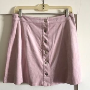 Button Front Faux Suede Mini Skirt